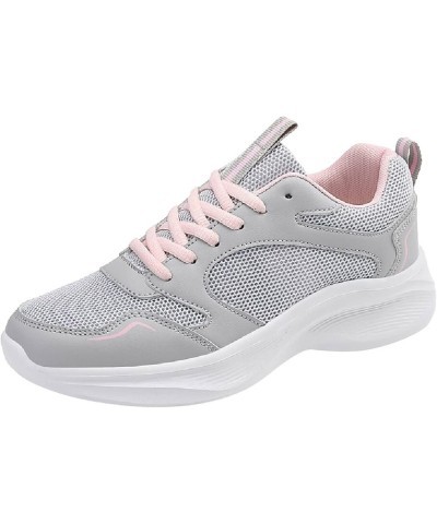 Women Sports Shoes Fashion Simple Leather Panel Breathable Comfortable Non Slip Lace Up Shoes Running Sneaker for Grey $16.96...