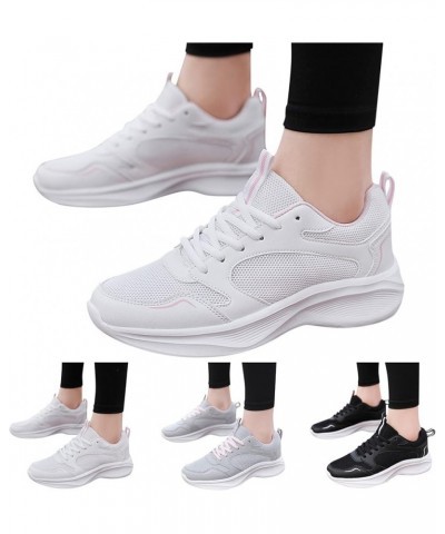 Women Sports Shoes Fashion Simple Leather Panel Breathable Comfortable Non Slip Lace Up Shoes Running Sneaker for Grey $16.96...