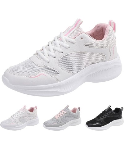 Women Sports Shoes Fashion Simple Leather Panel Breathable Comfortable Non Slip Lace Up Shoes Running Sneaker for Grey $16.96...