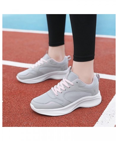 Women Sports Shoes Fashion Simple Leather Panel Breathable Comfortable Non Slip Lace Up Shoes Running Sneaker for Grey $16.96...