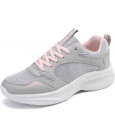 Women Sports Shoes Fashion Simple Leather Panel Breathable Comfortable Non Slip Lace Up Shoes Running Sneaker for Grey $16.96...