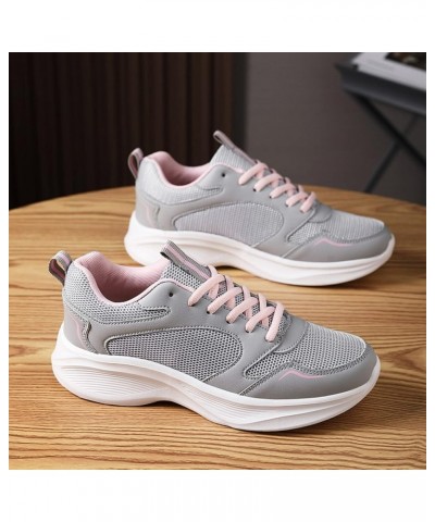 Women Sports Shoes Fashion Simple Leather Panel Breathable Comfortable Non Slip Lace Up Shoes Running Sneaker for Grey $16.96...