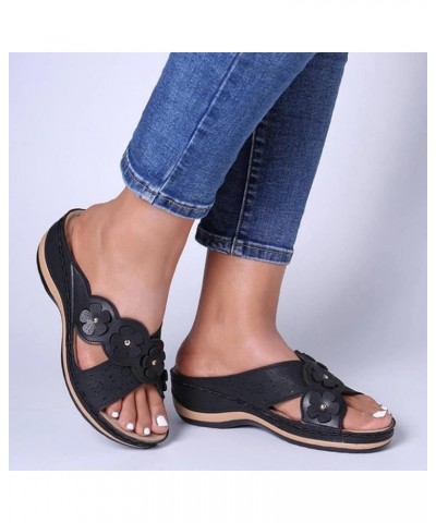 Sandals for Women Wedge Slip On Dressy Arch Support Walking Sandals Lightweight Platform Shoes 46-qrcvgj-black-a $13.45 Sandals