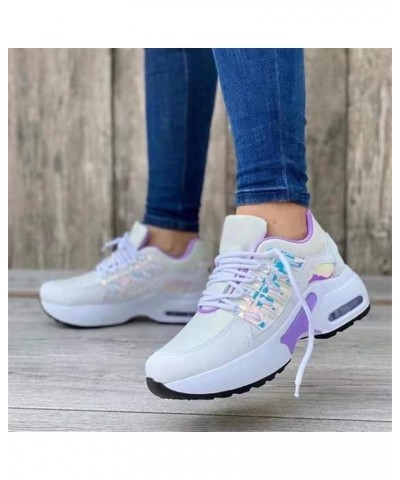 Women's Platform Sneakers Fashion Lace Up Wedge Chunky Bottom High Heels Anti Skid Breathable Walking Shoes Slip On Walking D...