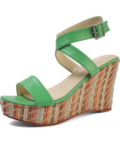 Women's Wedge Sandals With Pearls Across The Top Platform Sandals High Heels B-green $11.05 Sandals