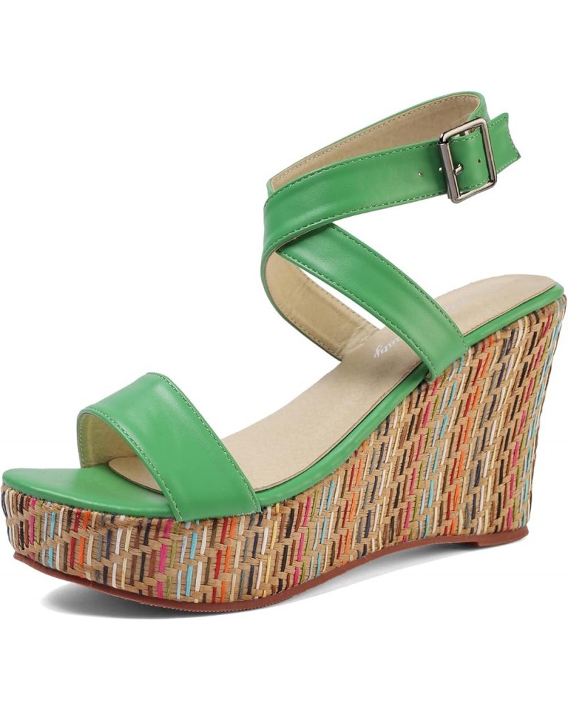 Women's Wedge Sandals With Pearls Across The Top Platform Sandals High Heels B-green $11.05 Sandals