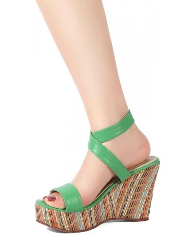 Women's Wedge Sandals With Pearls Across The Top Platform Sandals High Heels B-green $11.05 Sandals