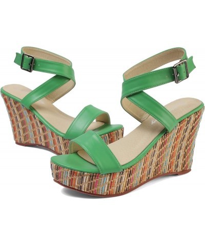 Women's Wedge Sandals With Pearls Across The Top Platform Sandals High Heels B-green $11.05 Sandals