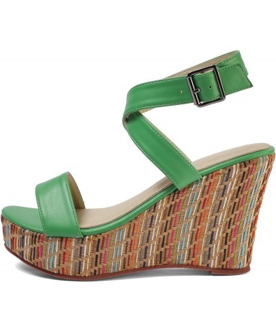 Women's Wedge Sandals With Pearls Across The Top Platform Sandals High Heels B-green $11.05 Sandals