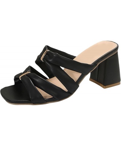 Women's Wedge Sandals New Pattern Simple Solid Color Thick Heel Open Toe Breathable And Womens Embellished Sandals Black $13....