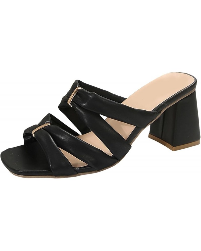 Women's Wedge Sandals New Pattern Simple Solid Color Thick Heel Open Toe Breathable And Womens Embellished Sandals Black $13....