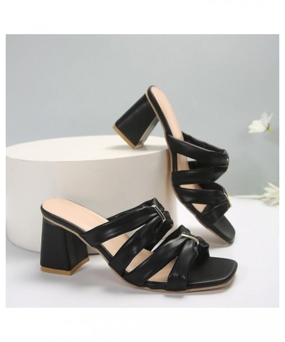 Women's Wedge Sandals New Pattern Simple Solid Color Thick Heel Open Toe Breathable And Womens Embellished Sandals Black $13....