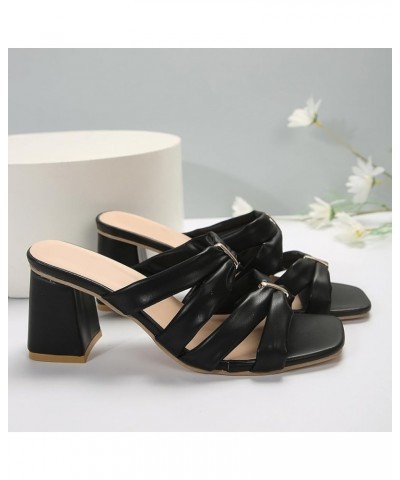 Women's Wedge Sandals New Pattern Simple Solid Color Thick Heel Open Toe Breathable And Womens Embellished Sandals Black $13....