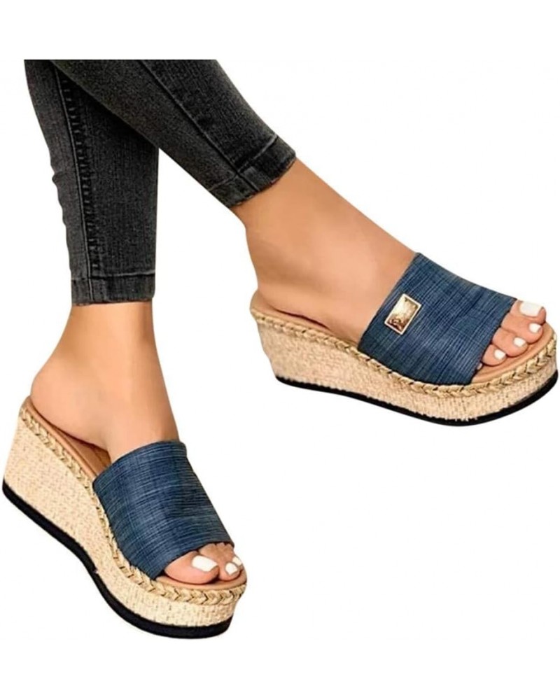 Women's Platform Sandals Wedge Open Toe Espadrille Wedge Sandals Summer Outdoor Beach Casual Slide Sandals 7 Bule $7.72 Sandals