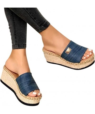 Women's Platform Sandals Wedge Open Toe Espadrille Wedge Sandals Summer Outdoor Beach Casual Slide Sandals 7 Bule $7.72 Sandals