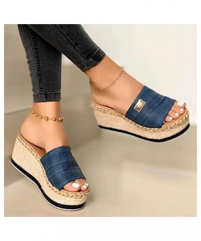 Women's Platform Sandals Wedge Open Toe Espadrille Wedge Sandals Summer Outdoor Beach Casual Slide Sandals 7 Bule $7.72 Sandals