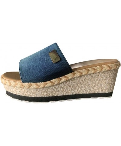 Women's Platform Sandals Wedge Open Toe Espadrille Wedge Sandals Summer Outdoor Beach Casual Slide Sandals 7 Bule $7.72 Sandals