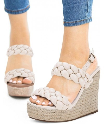 Women's Braided Espadrille Platform Wedge Sandals Open Toe Two Strap Ankle Buckle Summer Shoes Beige $18.89 Sandals