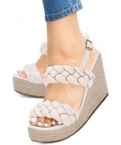 Women's Braided Espadrille Platform Wedge Sandals Open Toe Two Strap Ankle Buckle Summer Shoes Beige $18.89 Sandals