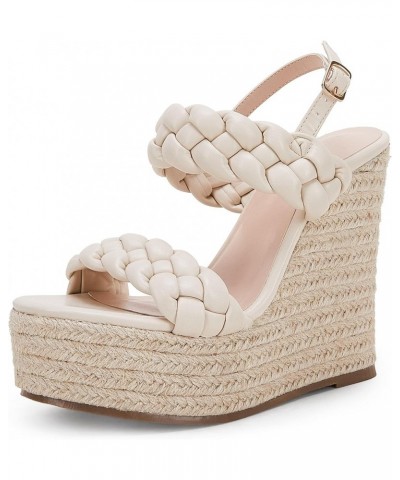 Women's Braided Espadrille Platform Wedge Sandals Open Toe Two Strap Ankle Buckle Summer Shoes Beige $18.89 Sandals