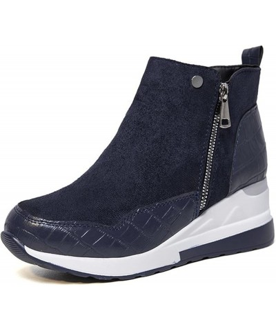 Wedge Ankle Boots Side Zipper, Fashion Women's Thick-soled Colorblock Brock Wedges Booties Blue $15.33 Boots