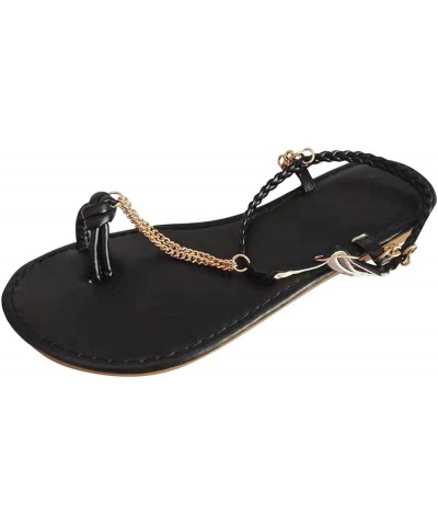 Women's Fashion Sandals Round Chain Metal Sandals Flat Toe Toe Fashion Solid Color Casual sandals Loose Sandals Black $12.80 ...