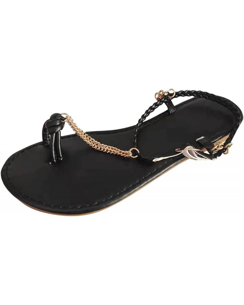 Women's Fashion Sandals Round Chain Metal Sandals Flat Toe Toe Fashion Solid Color Casual sandals Loose Sandals Black $12.80 ...