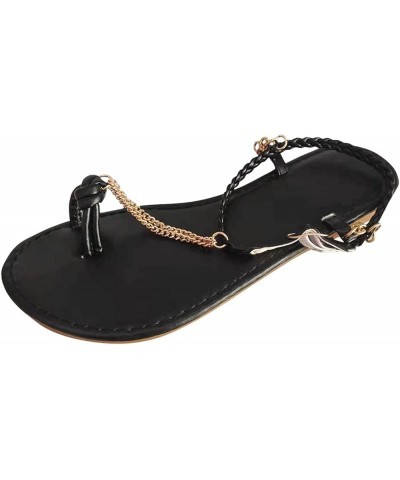 Women's Fashion Sandals Round Chain Metal Sandals Flat Toe Toe Fashion Solid Color Casual sandals Loose Sandals Black $12.80 ...