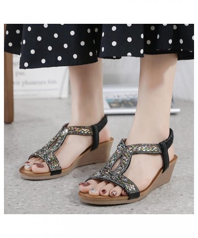 Women Summer Elastic Band Rhinestones Casual Open Toe Wedges Soft Bottom Breathable Summer Sandals for Women Size 11 Size6.5 ...