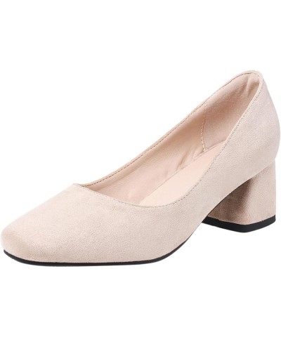 Footwear Womens Basic Comfy Square Toe Slip On Suede Block Heel Pumps Beige 3 $26.07 Pumps