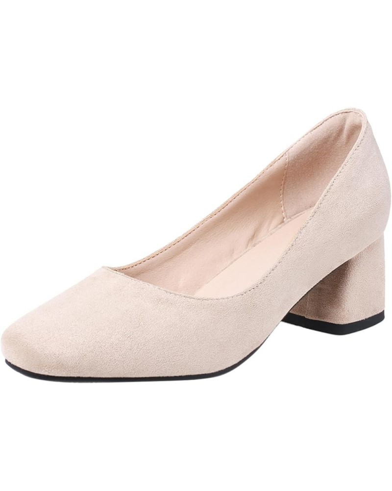 Footwear Womens Basic Comfy Square Toe Slip On Suede Block Heel Pumps Beige 3 $26.07 Pumps