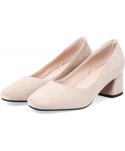 Footwear Womens Basic Comfy Square Toe Slip On Suede Block Heel Pumps Beige 3 $26.07 Pumps