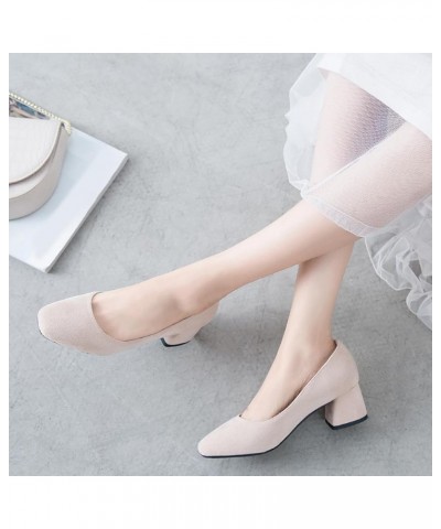 Footwear Womens Basic Comfy Square Toe Slip On Suede Block Heel Pumps Beige 3 $26.07 Pumps