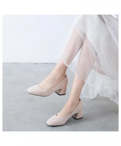 Footwear Womens Basic Comfy Square Toe Slip On Suede Block Heel Pumps Beige 3 $26.07 Pumps